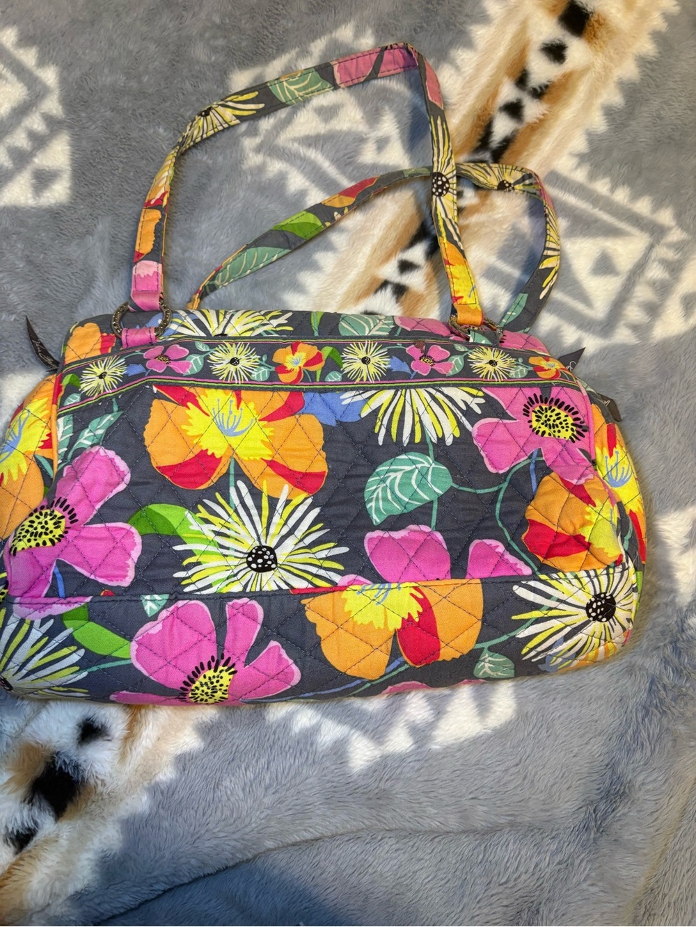 Vera Bradley Floral Quilted Shoulder Bag in Gray, Pink & Yellow